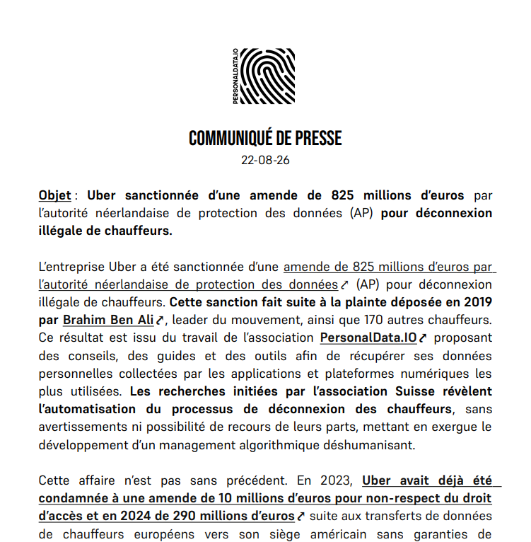 PersonalDataIO's tweet photo. Uber sanctionnée d'une amende de 825M d'euros pour déconnexion illégale de chauffeurs !
Retrouvez notre communiqué de presse relatif à cette annonce :
🇫🇷 🔗 https://t.co/sPeU0A2g6v
🇺🇸 🔗https://t.co/bJVGIV0dAU
#Uber #amende #personaldata @podehaye https://t.co/WXaqSxeHK1
