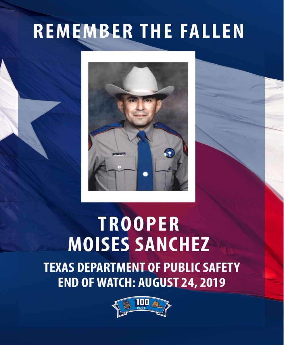 100ClubHouTx's tweet photo. In remembrance of @TxDPS Trooper Moises Sanchez who was killed in the line of duty when he succumbed to complications of gunshot wounds he had sustained months earlier. #ForTheFallen https://t.co/SC6Ti1e3lq