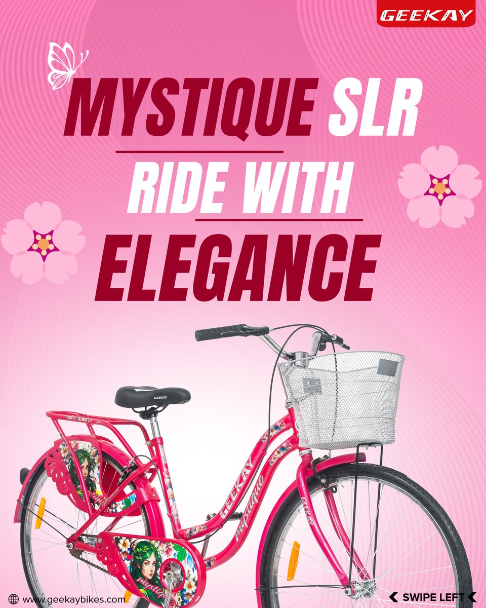 GeekayBikes's tweet photo. Ride into elegance, comfort &amp; style 💕🚲✨
Meet the Mystique SLR — where every ride feels effortlessly beautiful! 🌸
#GeekayBikes #MystiqueSLR #RideWithElegance #StylishRide #WomenOnWheels #CyclingLifestyle #CityRide https://t.co/kOhANVX0ot