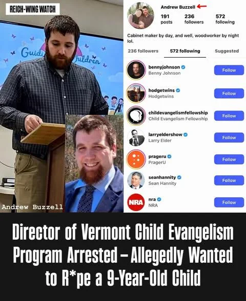 YourAnonNews's tweet photo. TODAY'S CHRISTIAN MAGA TRUMPER PEDOPHILE IS ANDREW BUZZELL. ANDREW TOLD AN UNDERCOVER AGENT THAT HE WANTED TO VIOLENTLY R**E A 9 YEAR OLD GIRL. https://t.co/yMjSfydB1H