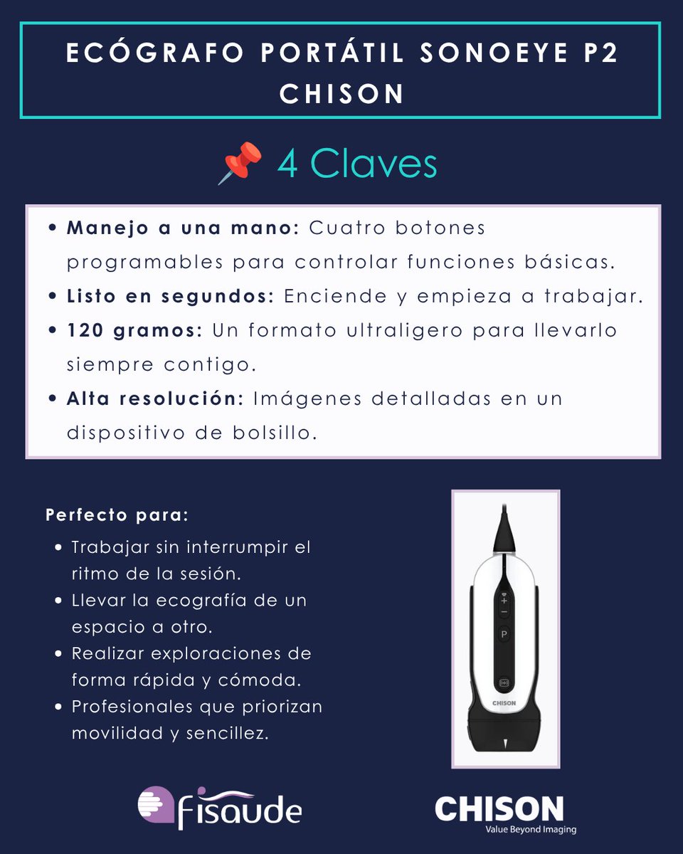 fisaude's tweet photo. 📢 Centro Vitalidade ha incorporado el #SonoEye P2 de #CHISON, un ecógrafo ultra portátil que permite trabajar con imagen de alta resolución directamente desde tablet o smartphone.
ℹ️https://t.co/LGzw6nnsJm
#Fisaude #FisioterapiaAvanzadaFisaude #EcografiaPortatil https://t.co/TSSbUQXsxA