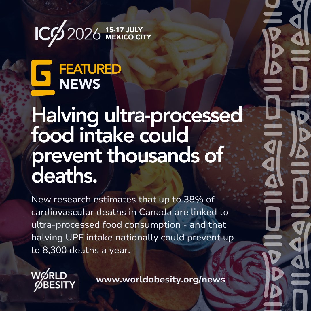 WorldObesity's tweet photo. 🍟 Could reducing ultra-processed food consumption save thousands of lives?

New research presented at #ICO2026 estimates that halving ultra-processed food (UPF) consumption in Canada could prevent up to 8,300 cardiovascular deaths each year, with up to 38% of cardiovascular deaths linked to #UPF consumption.

🔗 
https://t.co/EzLEl7KdLo