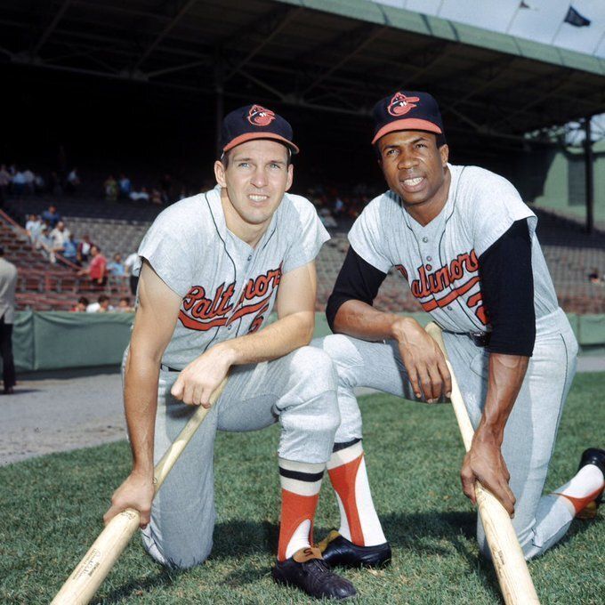baseballinpix's tweet photo. Brooks and Frank Robinson at Fenway Park. The Orioles went 63-45 against the Red Sox when these two played with each other in Baltimore. https://t.co/O2t0od8trn