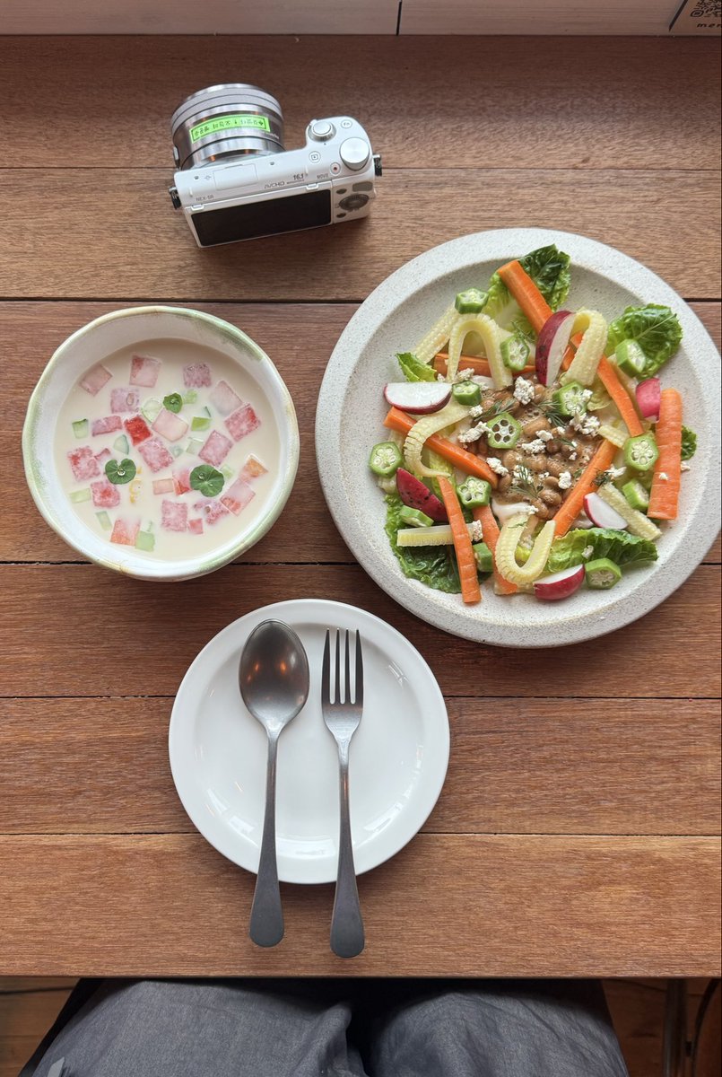 moois_eating's tweet photo. 서울역 · 아움 𖧧 𓂃˖₊

- 여름 메뉴 ‘콩물 화채’
- 낫토 미소 베지

콩물이 이렇게나 단아할 수 있다니 !
수박의 시원한 단 맛과 콩물의 고소함은 궁합이 좋구나..

수제 낫토 브랜드 ‘낫투두’의 낫또와 채소 스틱, 미소 소스가 함께 나오는 베지 플레이트도 맛있었어요 https://t.co/8VqHjhLFVD