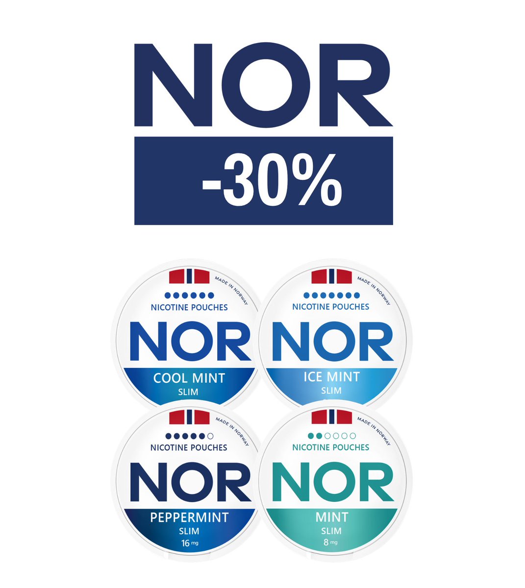 Europesnus5's tweet photo. 🇳🇴 𝗡𝗢𝗥 𝟯𝟬% 𝗢𝗙𝗙 🇳🇴

Save 𝟯𝟬% on the entire NOR range! ❄️

Fresh flavours. Refreshing options. Made in Norway. 💪

🔗 Shop now at EuropeSnus: https://t.co/aAIaFe6FFp

#NOR #NicotinePouches #EuropeSnus https://t.co/oZq3yWSmDU