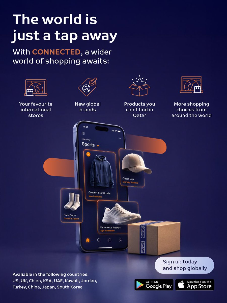 CONNECTEDXBS's tweet photo. More products, more choice and easier global shopping.
With CONNECTED, get international shipping addresses and shop from stores around the world, then have your purchases delivered to Qatar with ease.
Sign up today via the website or app and start your journey with CONNECTED. https://t.co/PJjRkr2TOe