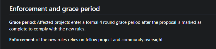 morbidejs's tweet photo. Integrity Rules: amendment to existing RuleBook for Apps proposal was marked as completed. This starts the formal 4 round grace period for apps to make sure they are compliant with all of the rules. 

https://t.co/vrZKY2Cw6v https://t.co/ZBPNTLce2j