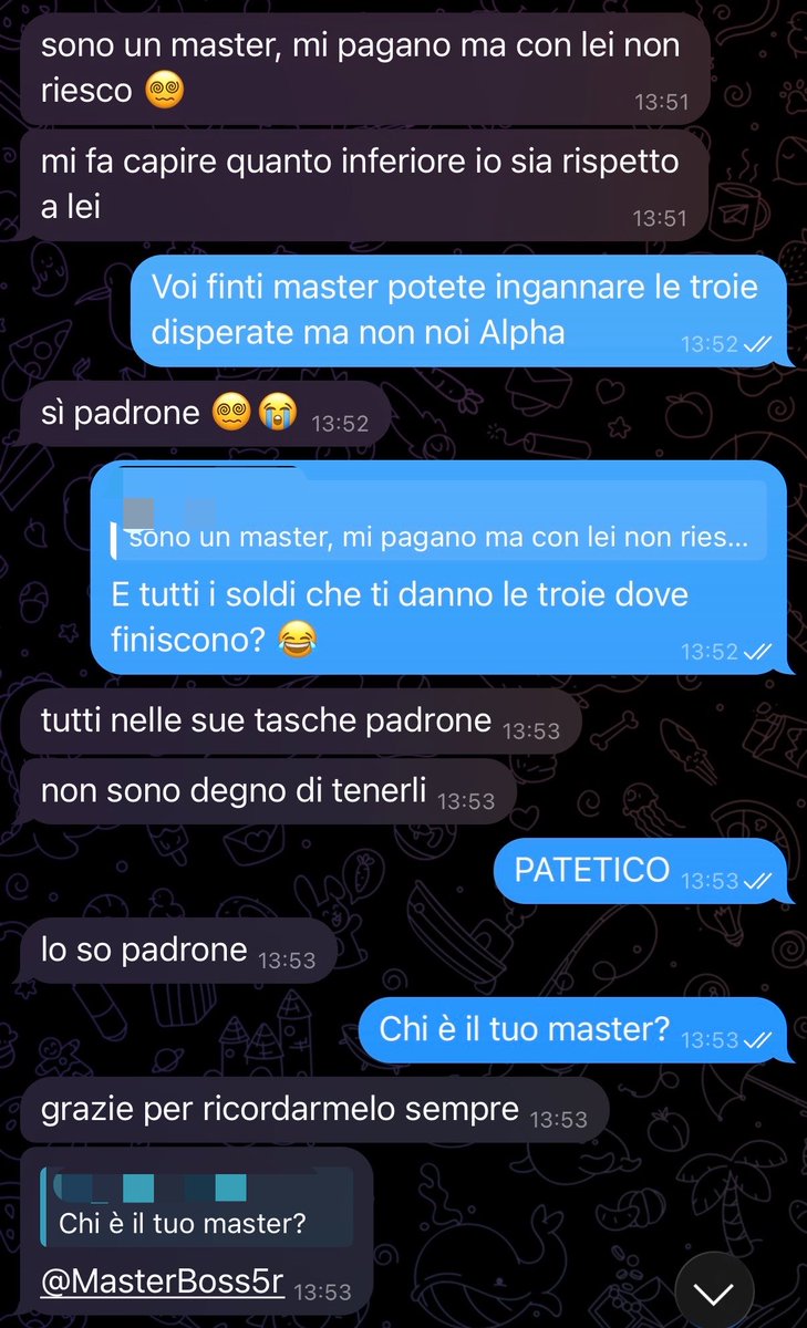 MasterBoss5r's tweet photo. Un altro finto master sgamato e umiliato  ecco a chi date i vostri soldi froci 😈💸 https://t.co/GFQrGd3dMB