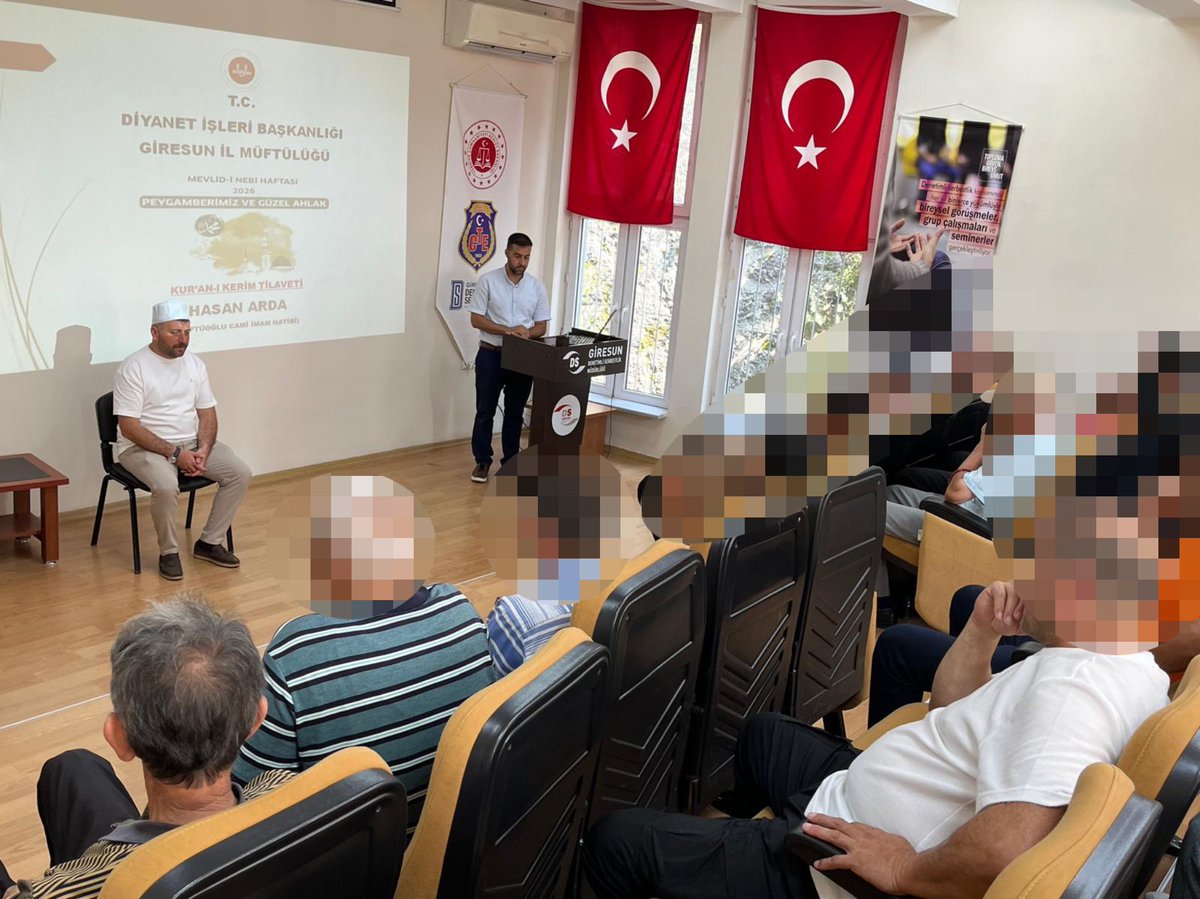 GiresunDsm's tweet photo. Mevlid Kandili münasebetiyle yükümlülerimize yönelik düzenlenen programda; Müftüoğlu Camii İmam Hatibi Hasan Arda ve Kurum Vaizimiz Suat Caneri tarafından Kur’an-ı Kerim tilaveti ve “Peygamberimiz ve Güzel Ahlak” konulu seminer düzenlendi. https://t.co/zWHm3PSblQ