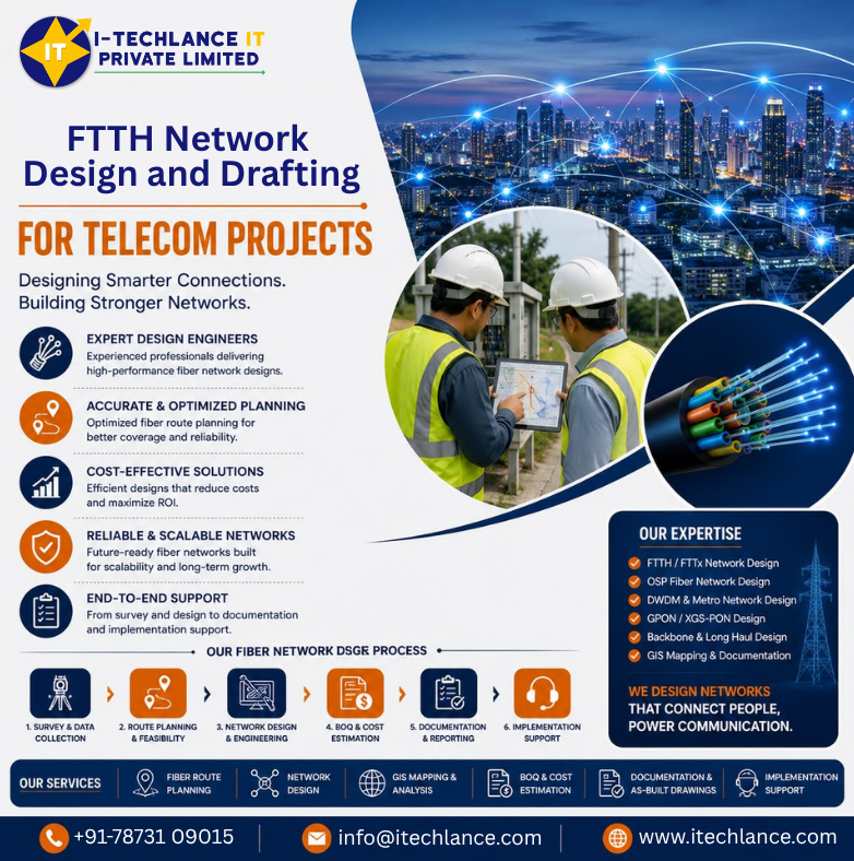 LanceItech's tweet photo. FTTH Network Design and Drafting by Itechlance
Web: https://t.co/MJPUyXqZEC
💬 Call: +91-78731 09015
💬 Email: info@itechlance.com
#iTechLance #FTTHDesign #FiberNetwork #TelecomSolutions #NetworkDrafting #BroadbandInfrastructure #FiberOptic #DigitalConnectivity #SmartNetwork https://t.co/YsuhVJMHNw