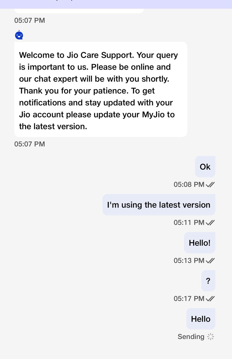 realchetankris's tweet photo. @JioCare Waiting for support, no answer https://t.co/PCCQahaRnu