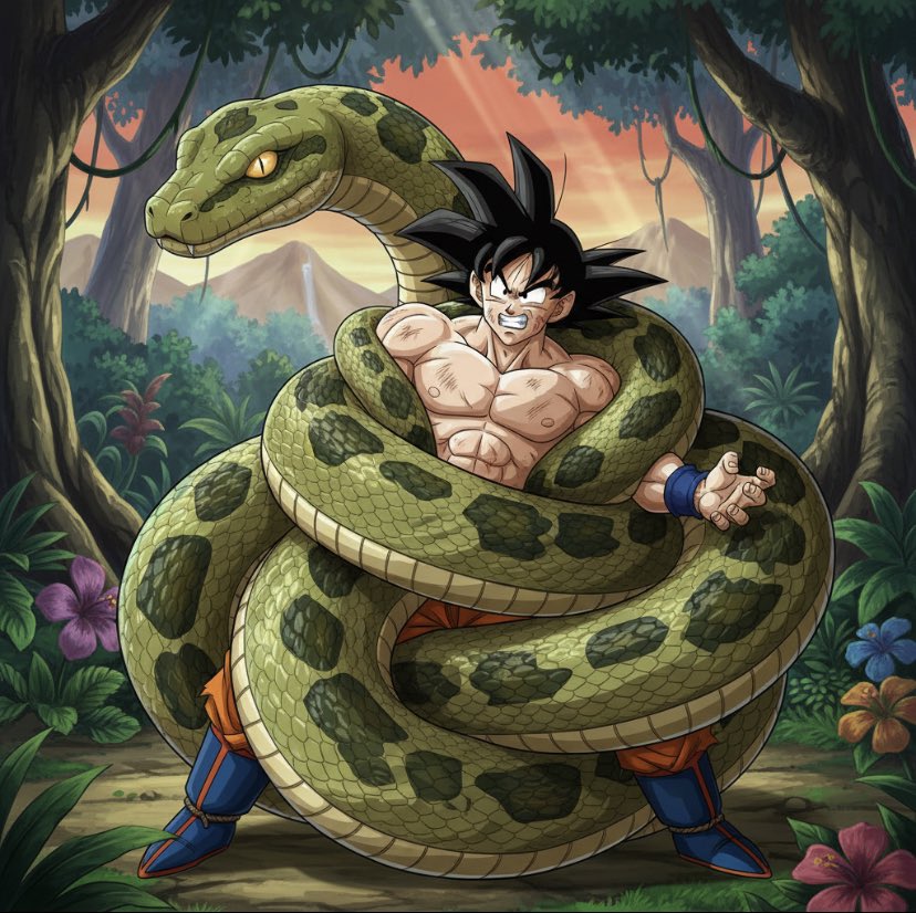 python2play's tweet photo. Goku with a snake https://t.co/X8tdjSpvfD