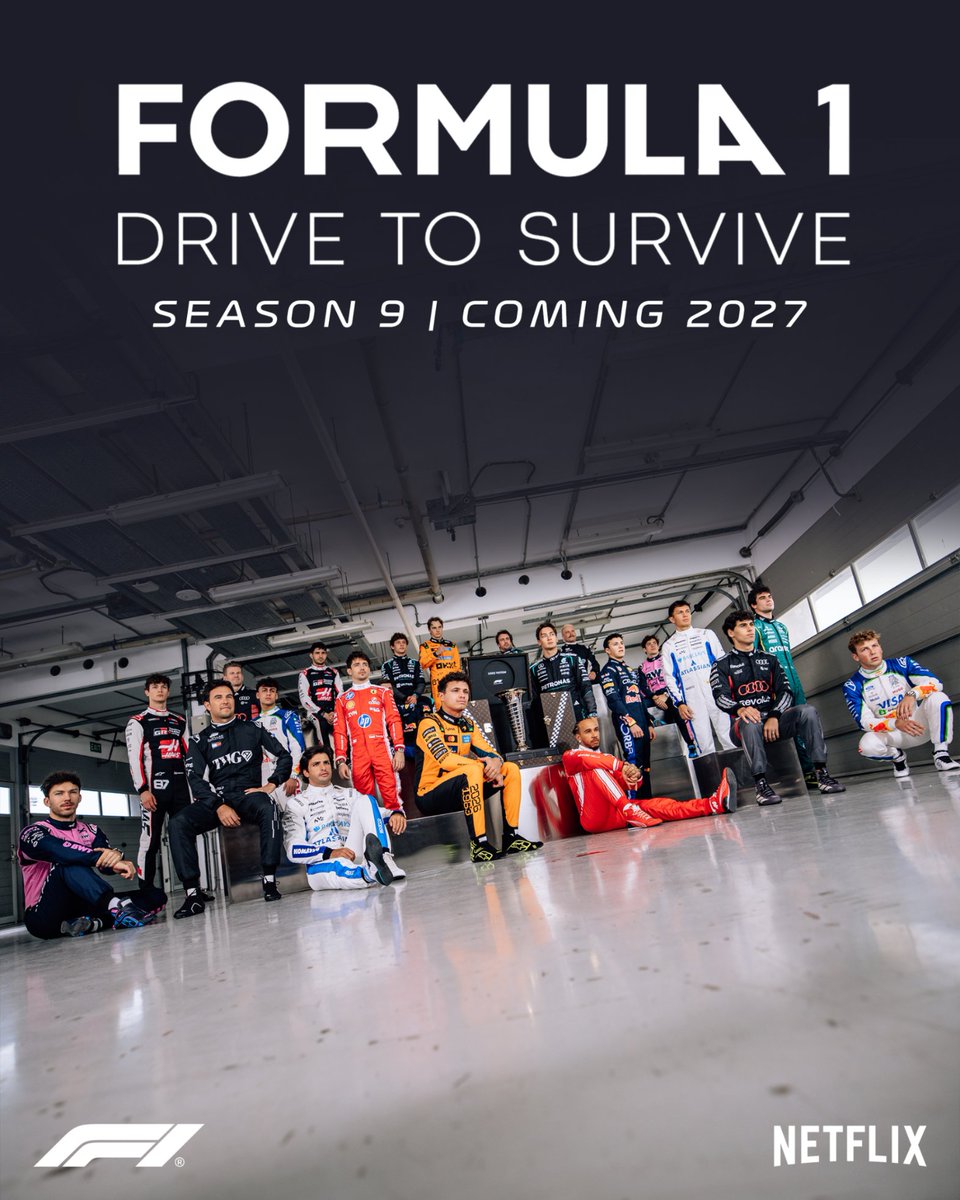 netflix's tweet photo. Formula 1: Drive To Survive Season 9 🏁 

Coming to Netflix in 2027. https://t.co/xpj4AmDja3
