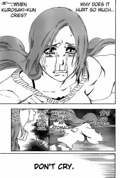 asinwo_tbc's tweet photo. is there a single thought bubble of orihime in bleach that was genuinely uniquely about HER and not some twisted convoluted &amp; repulsive form of "kurosaki kun"?? 

how can these people even entertain these comparisons with nami? why don't u atleast try with rukia? https://t.co/rx1nGnbGF1
