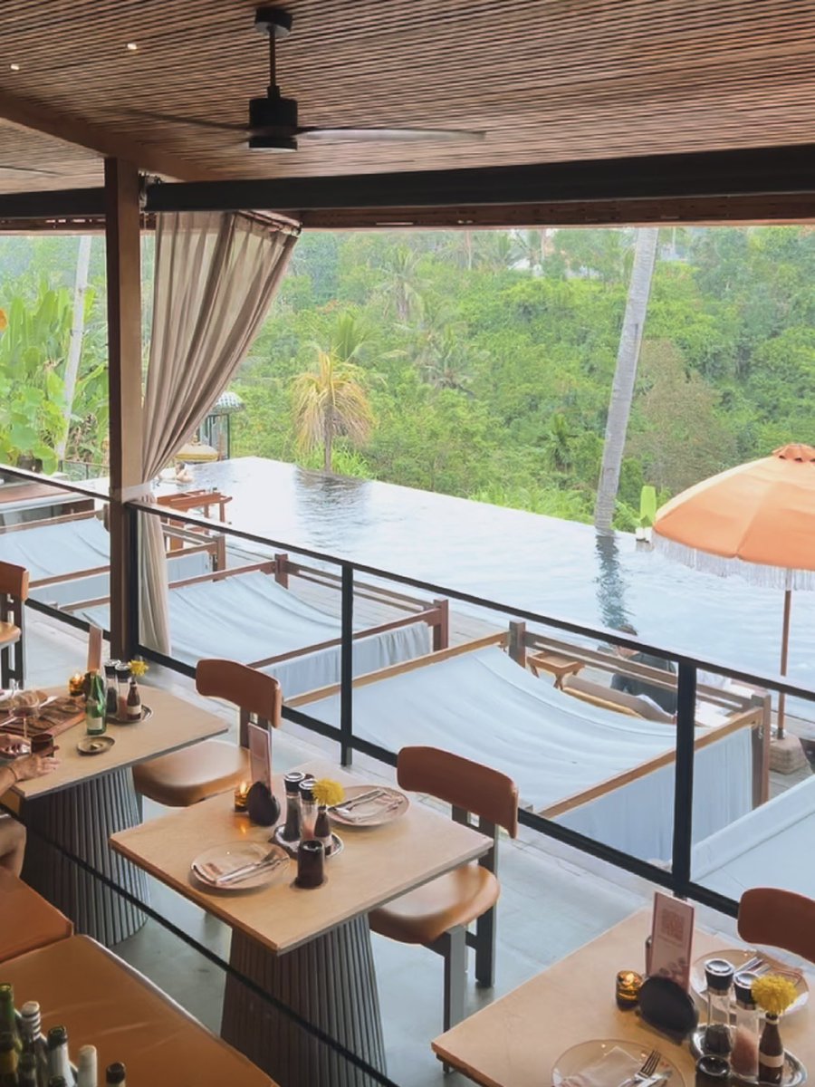 utaeeeeee's tweet photo. Infinity pool with jungle view. Acces pool, towel, sunbed &amp; cabana with no minimum spend. Makanannya juga enak. Servicenya juara banget sih terutama mba Putri mweheheh. 🤍

Mana kita dianter jemput buggy car :)

Location Habitat Bistro Ubud Bali 

#UbudBali https://t.co/qUnTnWPWx8