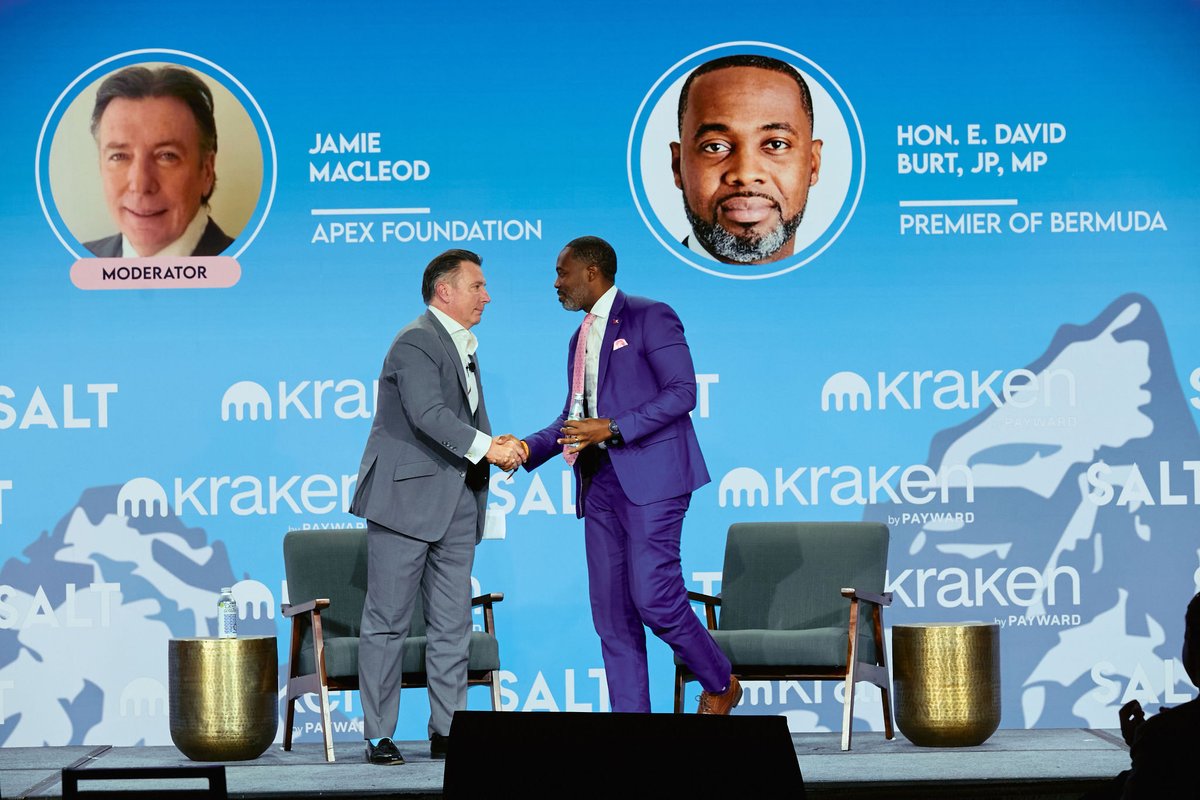BermudaPremier's tweet photo. Back from Jackson Hole, Wyoming, after another successful Wyoming Blockchain Symposium.

For the third year, Bermuda had a strong presence, showcasing our leadership in digital finance and the work underway to build our on-chain economy.
I joined Jamie MacLeod of the Apex Foundation for a discussion on how Bermuda’s work with stablecoins can help drive greater social impact. We also continued our engagement with the Wyoming Stable Token Commission and met with leading digital asset firms interested in setting up or expanding their operations in Bermuda.

It was encouraging to hear from businesses considering Bermuda, as well as existing DABA companies looking to expand their presence on our shores.

Congratulations to the SALT team on another excellent conference, and to Governor Gordon, Anthony Apollo and the Wyoming team on the launch of the Frontier Stable Token.