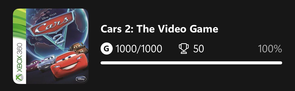 OH_CADU's tweet photo. Carros 2 100%, mais um jogo completo até esvaziar minha biblioteca do Xbox 360. 
#Xbox
#Achievements
#Gaming https://t.co/Y4I0gOUdTD