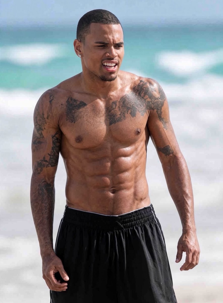 BethMyths's tweet photo. Chris Brown really makes the shirtless look unfair. 😮‍💨 The physique, the definition, the confidence he clearly knows exactly what he’s working with. 🔥 https://t.co/0LMQmF6Gak