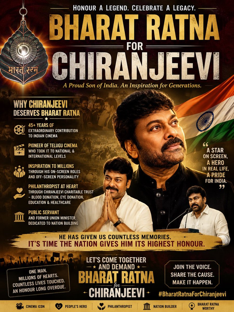 sainik_10's tweet photo. We demand bharat ratna for @KChiruTweets 
Please consider our request @ncbn @PawanKalyan @narendramodi 🙏🏻🙏🏻
#BharataRatnaForBoss https://t.co/megL435b6h