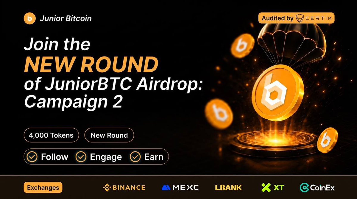 CryptoTeach360's tweet photo. 🆕 Airdrop: JBT Clabs New Round 🪂
🎁 Reward: 8 JBTC (~$15 )
🏆 Winners: 500 Randomly 
📆 End Date: xxx, 2026
🎉 Distribution: 15th October, 2026

👉Join Here: https://t.co/CeQpZtGXfq

✦ Join Telegram Group 
✦ Complete All Tasks 
✧ Submit Your Details  
✧ Enter Bep20/ETH Address

#FreeAirdrop #EarnFree #BTC #ETH #BNB #Crypto #Airdrop