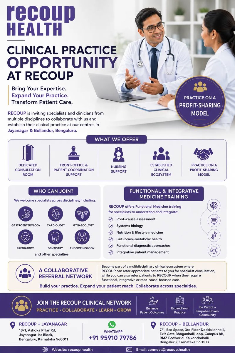 DrDeepakSharan's tweet photo. Consultant opportunities at RECOUP Health (Jayanagar &amp; Bellandur, Bengaluru). https://t.co/y7Hu90LuOo, connect@recoup.health, +91 95910 79786 (WhatsApp). #InternalMed #Pediatrics #Neurology #Psychiatry #Dermatology #Cardiology #Endocrinology #ObGyn #Oncology #FunctionalDentistry https://t.co/JoDxOjZtmh