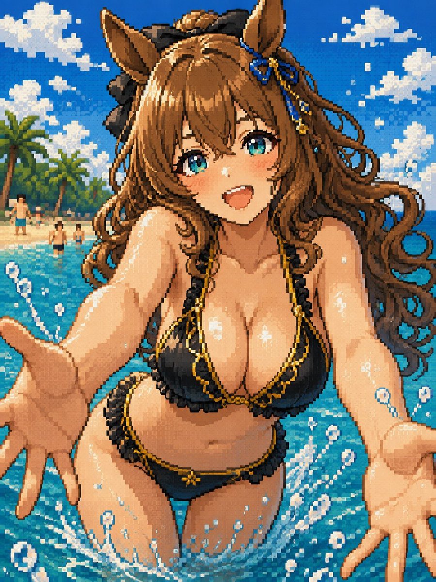 HtRon0601's tweet photo. 水着マルゼンスキーをドット絵風にした

おお〜　って感じ

#ウマ娘 https://t.co/gzWbLNbfux
