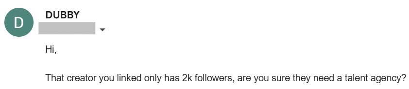 VTuberSweets's tweet photo. I’ll add to this. 

Back when I was an affiliate with them and wanted to leave, this was their response to my previous manager. 

I am glad I left and I am no longer affiliated with a company that felt they needed to get the last word in and belittle me only because I wanted to leave.