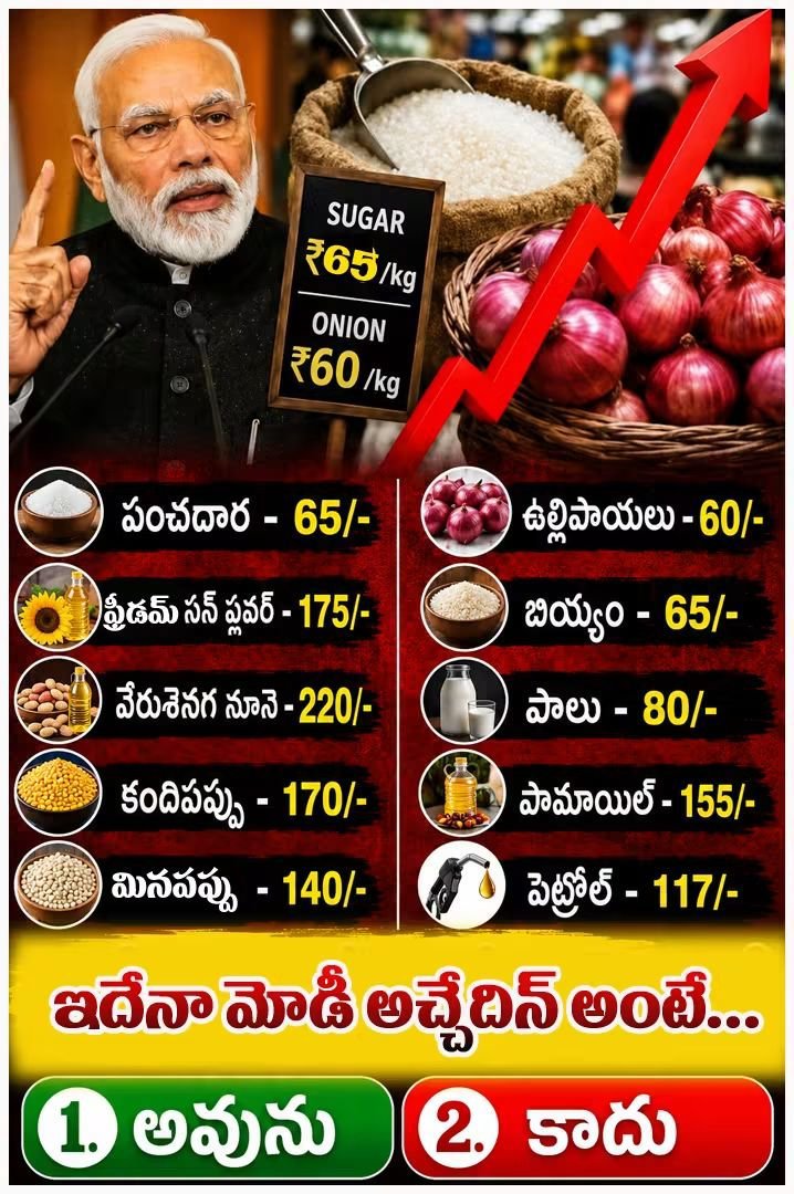 LOVELY_ALEX_85's tweet photo. Sugar - 65/-
Freedom Sunflower - 175/-
Groundnut Oil - 220/-
Peanuts - 170/-
Garlic - 140/-
Onions - 60/-
Rice - 65/-
Milk - 80/-
Palm Oil - 155/-
Petrol - 117/-
Is this what Modi is saying
#modi #Price #food # #BJPGovernment
#ByeByeModi😡 https://t.co/M09Kfr2zGG