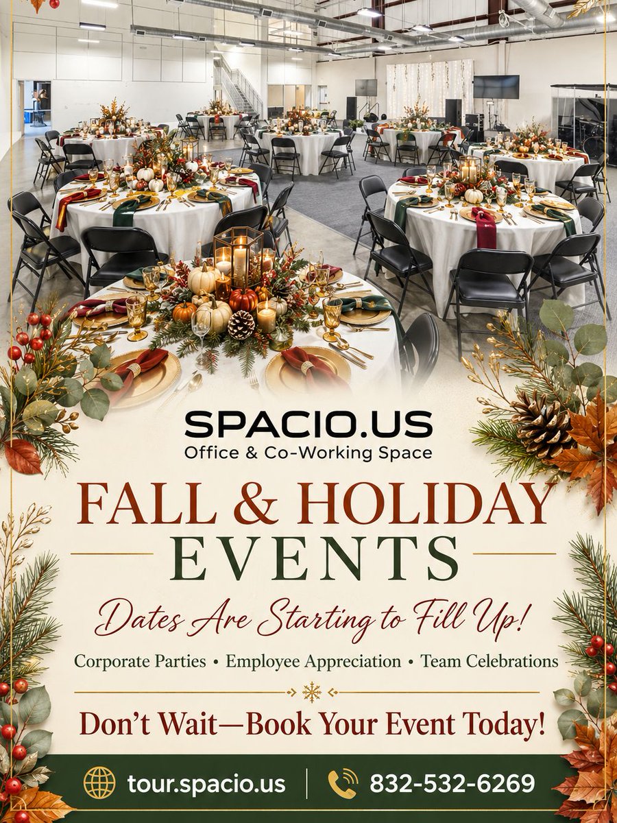 spacio_us's tweet photo. Holiday event dates are starting to book! 

Don’t wait to plan your corporate celebration. Whether you’re hosting an employee appreciation lunch, holiday party, team-building event, or year-end meeting, https://t.co/Vw3RQ2pJME has a flexible space for your team and parking! https://t.co/fGDoYkNxrm