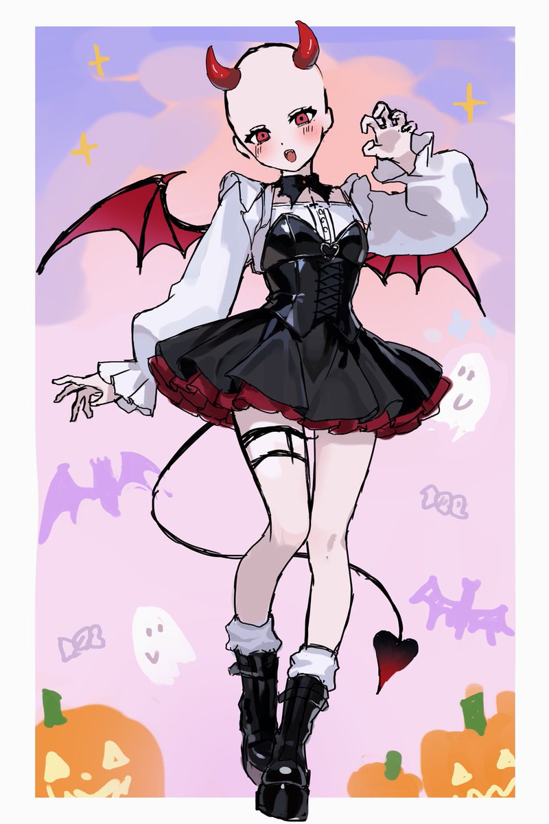 iroi_roiro_art's tweet photo. 🎃ハロウィン量産 無償モデル募集🦇
 選べる「かわいい/かっこいい」小悪魔ヴァンパイア🖤
抽選で1名様を清書して納品します✨

【参加必須】フォロー＋RP
【任意】好きな衣装をリプで教えてね！

#無償企画 #イラスト企画 https://t.co/khmX2zeEci
