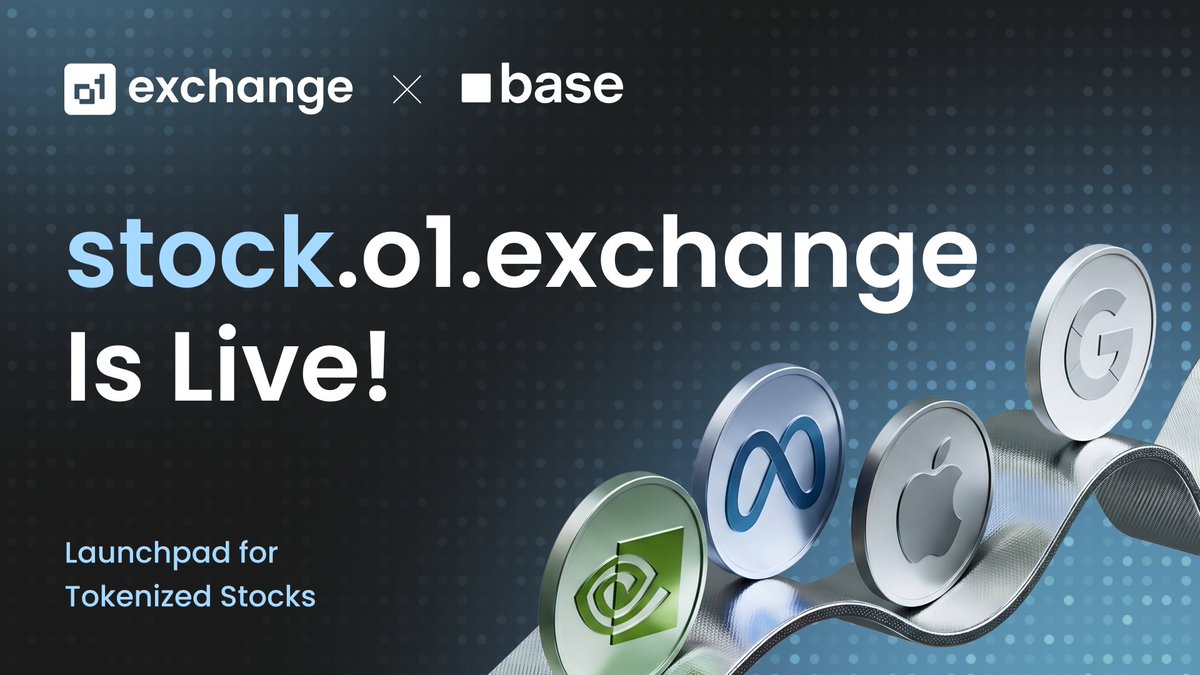 o1_exchange's tweet photo. Introducing https://t.co/gf4gRPipsZ Stock launchpad — the 1st launchpad built natively on the B20 Stock token standard on @base. https://t.co/70XIE5tmK6