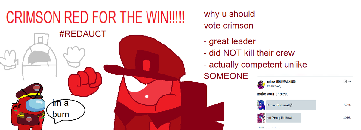 hoversizer's tweet photo. #redAUCT #amongusrodamrix CRIMSON RED PLEASE WIN THIS AND AVENGE RODA RED https://t.co/9p7gplGMUH
