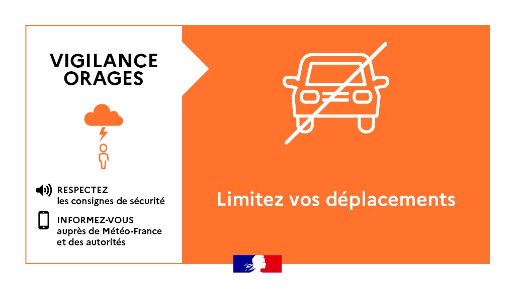 Image de Préfète du Gard - 🟠#VigilanceOrange Méteo-France a placé le #Gard en vigilance orange orages et jaune pluie inondatio