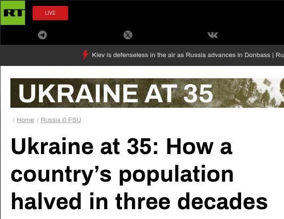 EUvsDisinfo's tweet photo. Having spent years murdering, displacing, and driving millions of Ukrainians out of the country, the Russian regime is now attempting to portray itself as ‘concerned’ with Ukraine’s declining population.

This is Kremlin’s cynicism and moral bankruptcy at its finest: https://t.co/2rJH8ohO2i