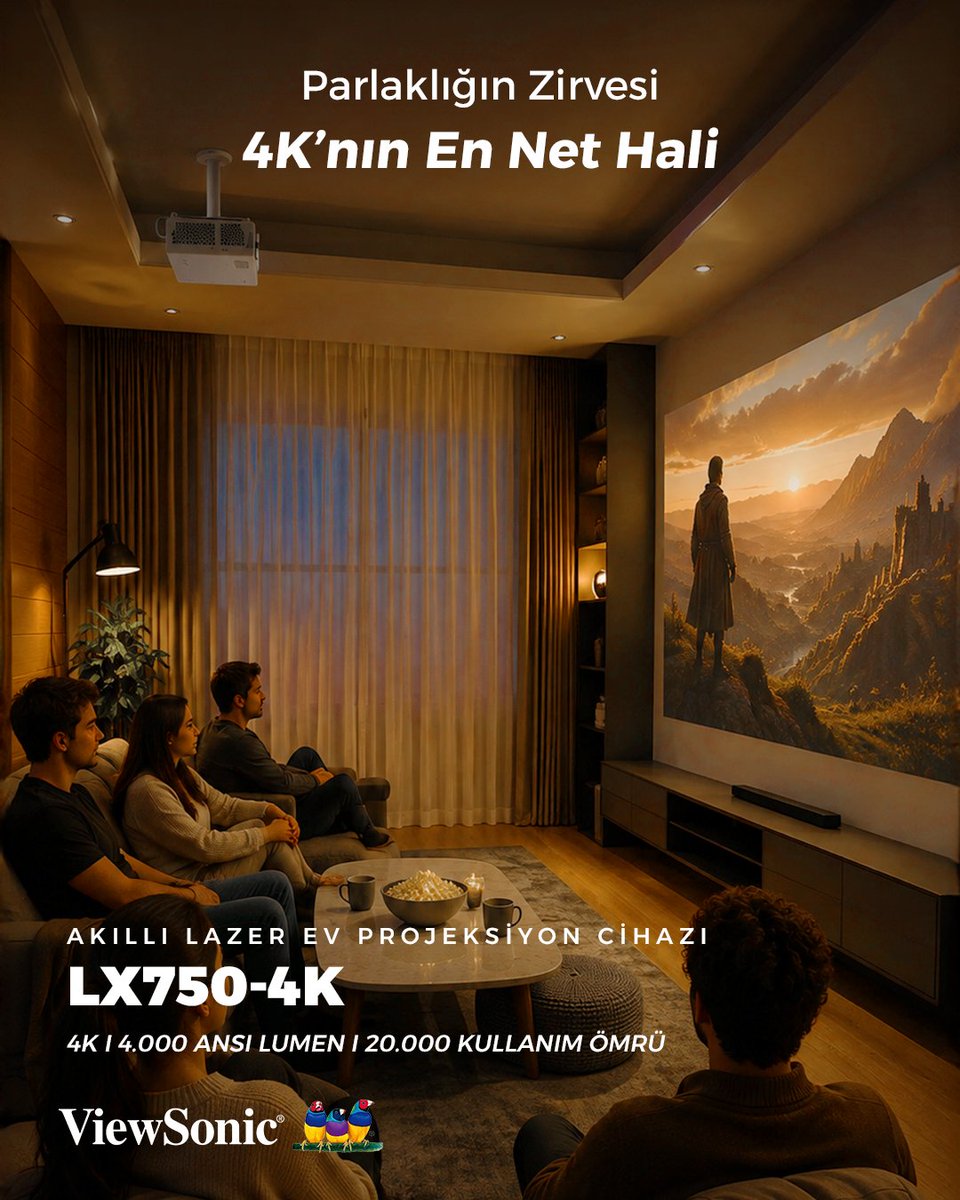 ViewSonicTR's tweet photo. 4K netlik ve 4.000 ANSI lümen gücüyle her ortamda canlı, keskin görüntü.
Lazer teknolojisiyle 20.000 saat uzun ömür ve stabil performans.
Akıllı özelliklerle içeriklere anında ulaş, büyük ekran keyfini kesintisiz yaşa. https://t.co/DKXYK6uUsH