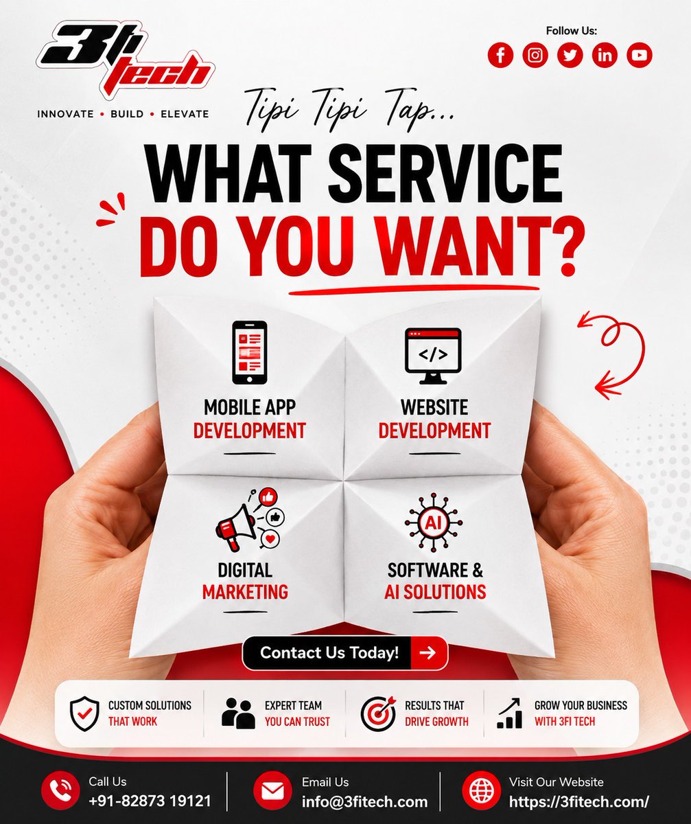 3fitech's tweet photo. Need a website, mobile app, software, digital marketing, or AI solution?

3FI TECH helps turn your ideas into smart digital solutions.

📞 +91-82873 19121
🌐 https://t.co/ZUa92VJCkY

#3fitech #MobileAppDevelopment #WebsiteDevelopment #AISolution #BusinessGrowth #TechSolution https://t.co/KXI0joxeFS