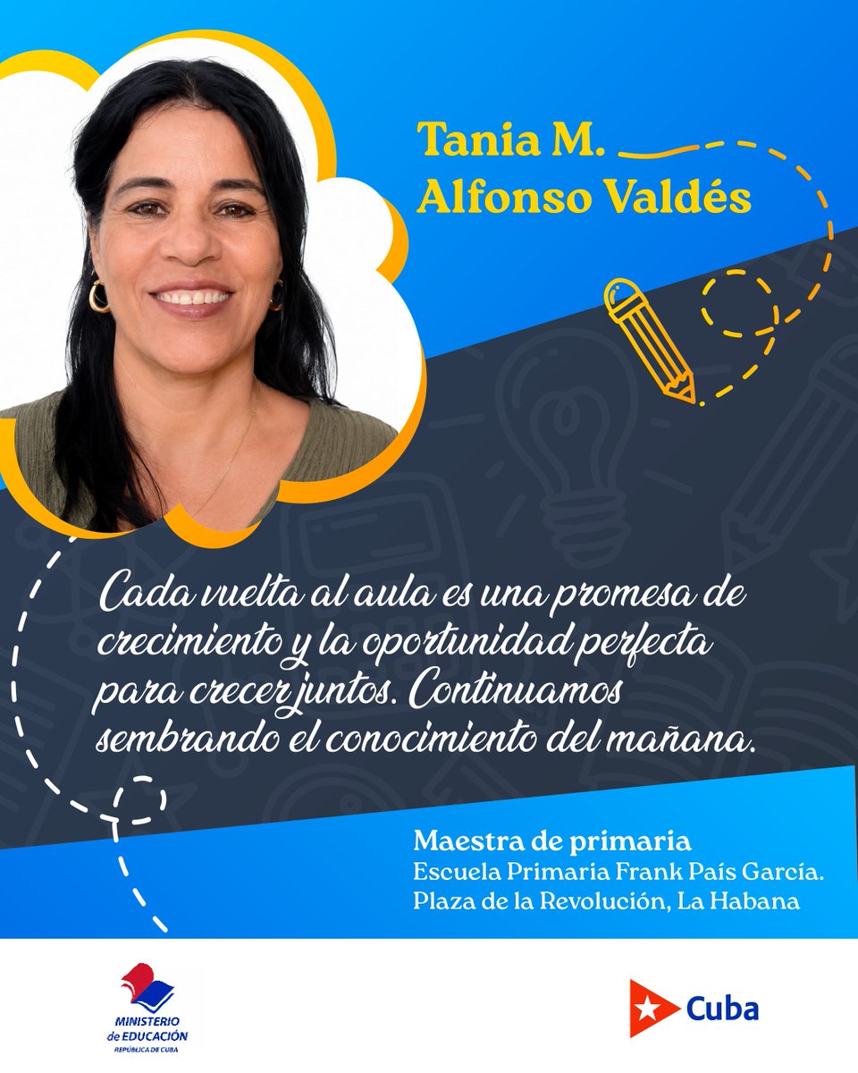 CubaMined's tweet photo. 🇨🇺 En medio del silencio de la pandemia, su voz fue faro. Tania Valdés Alfonso, maestra de la Frank País (Plaza de la Revolución), ha guiado a generaciones de 1ro a 6to. Este #1deSeptiembre renueva su promesa: recibir a cada pionero con el alma abierta y la tiza en la mano. https://t.co/PG5sZfra1z