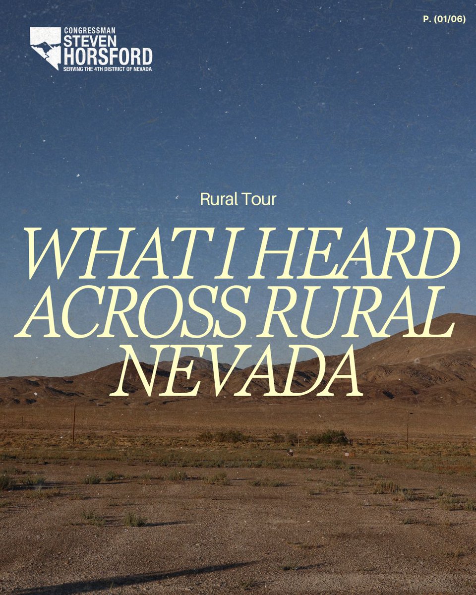 RepHorsford's tweet photo. Three days on the road across rural Nevada gave me the opportunity to hear directly from the people who know these communities best.

Whether we were talking about protecting water, preparing for new jobs, keeping energy affordable, or building the infrastructure communities need to grow, one thing was clear: rural Nevada is planning for its future.

Now it’s my job to take what I heard back to Washington and make sure these communities have a strong voice and a real partner at the federal level.