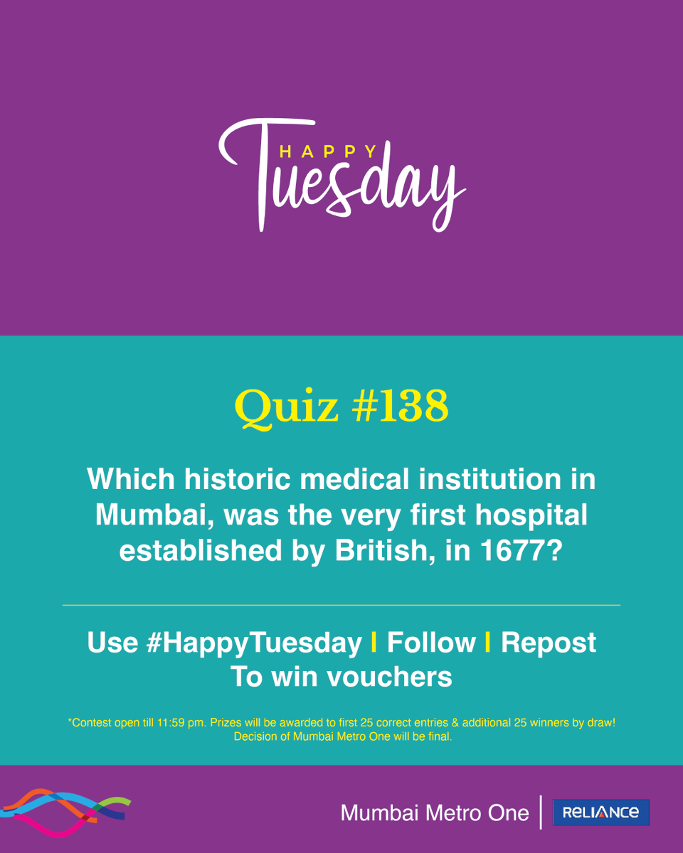 MumbaiMetro01's tweet photo. #HappyTuesday quiz is here! 

The 138th edition is about the originally known 'European General Hospital', built by British.

Prizes will be awarded to 50 winners, the first 25 correct entries, and an additional 25 winners by draw.

Follow, Repost and Use #HappyTuesday (all mandatory) to win. 

#ContestAlert #Giveaways #Voucher #MumbaiMetro