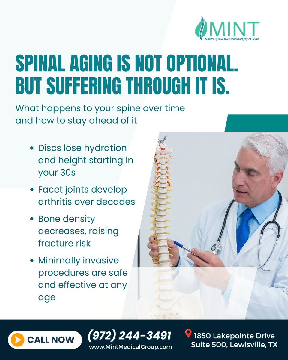 KutzMd's tweet photo. Aging affects the spine, but pain should not control your life. A minimally invasive spine specialist Lewisville TX may help improve comfort and mobility. Call (972) 244-3491 today. #SpineHealth #SeniorHealth #BackPain https://t.co/URVZBON1Dr