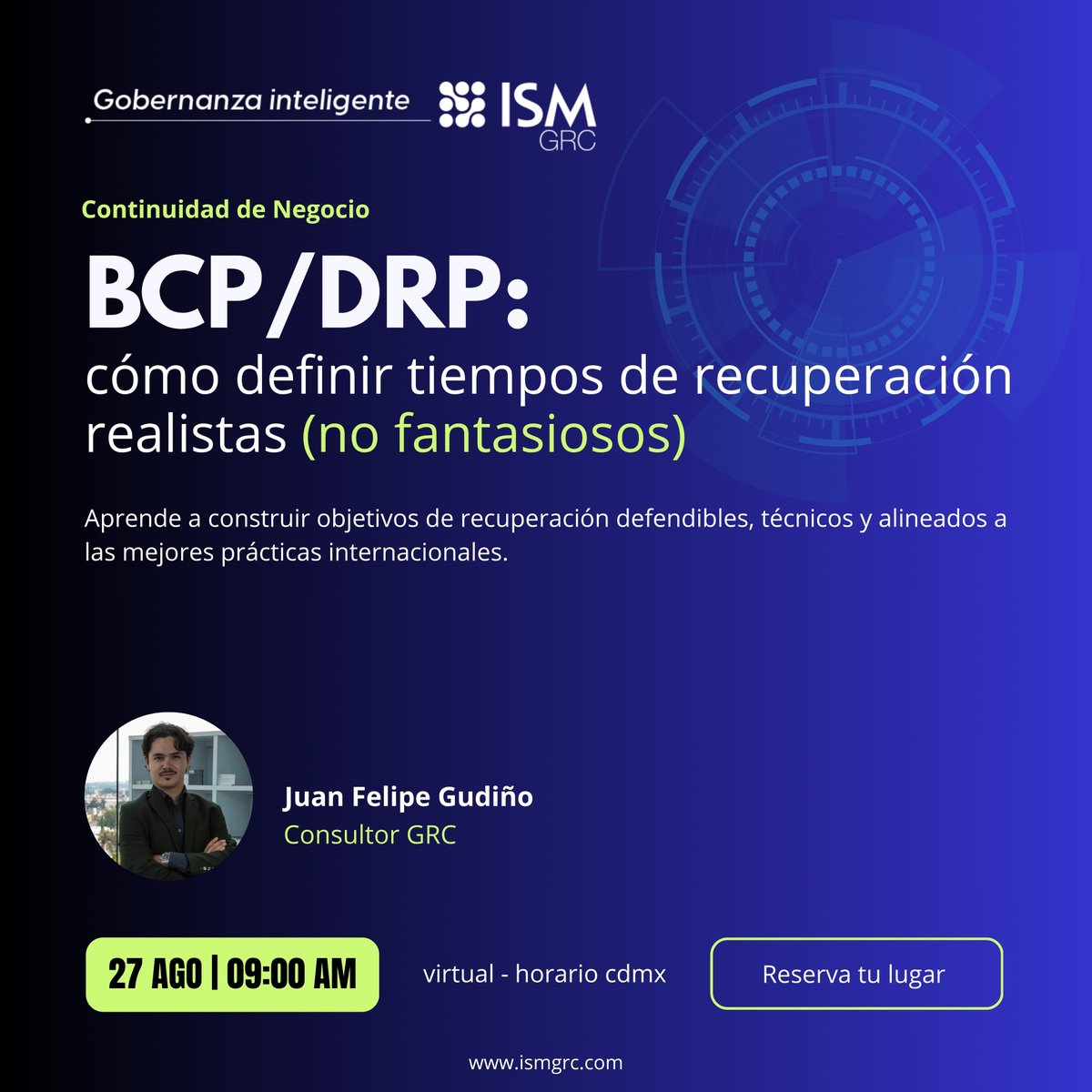 ISMGRC's tweet photo. ¿Cómo han evolucionado los tiempos de recuperación en tu organización?
Te invitamos a la Masterclass gratuita:
📌 BCP/DRP: cómo definir tiempos de recuperación realistas (no fantasiosos)  

👉 Inscríbete gratis aquí: https://t.co/mt0RewVuNM https://t.co/E83BTUvMvO