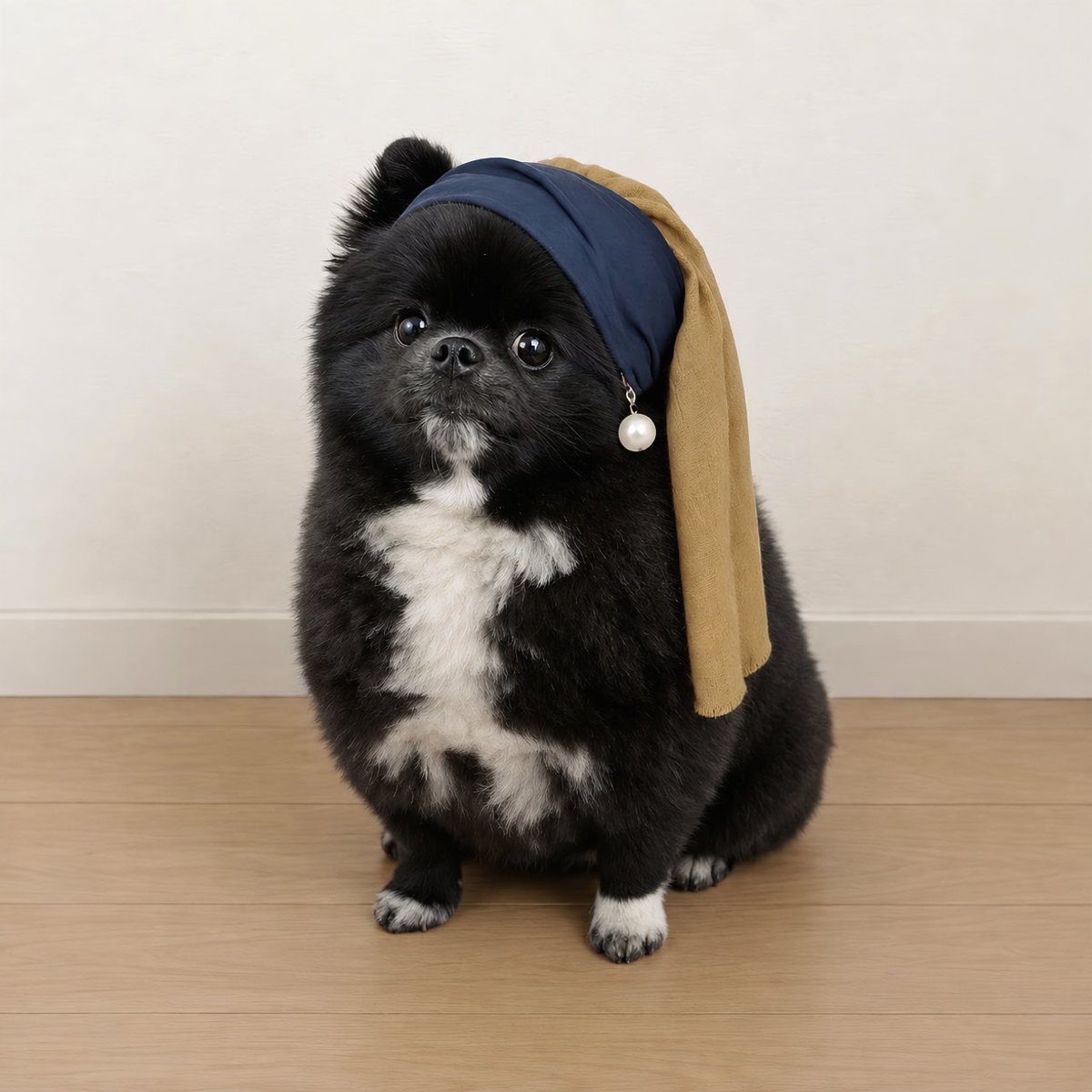 kutsu_shigatanu's tweet photo. 「真珠の耳飾りのたぬき犬」 https://t.co/38FSPGYK4A