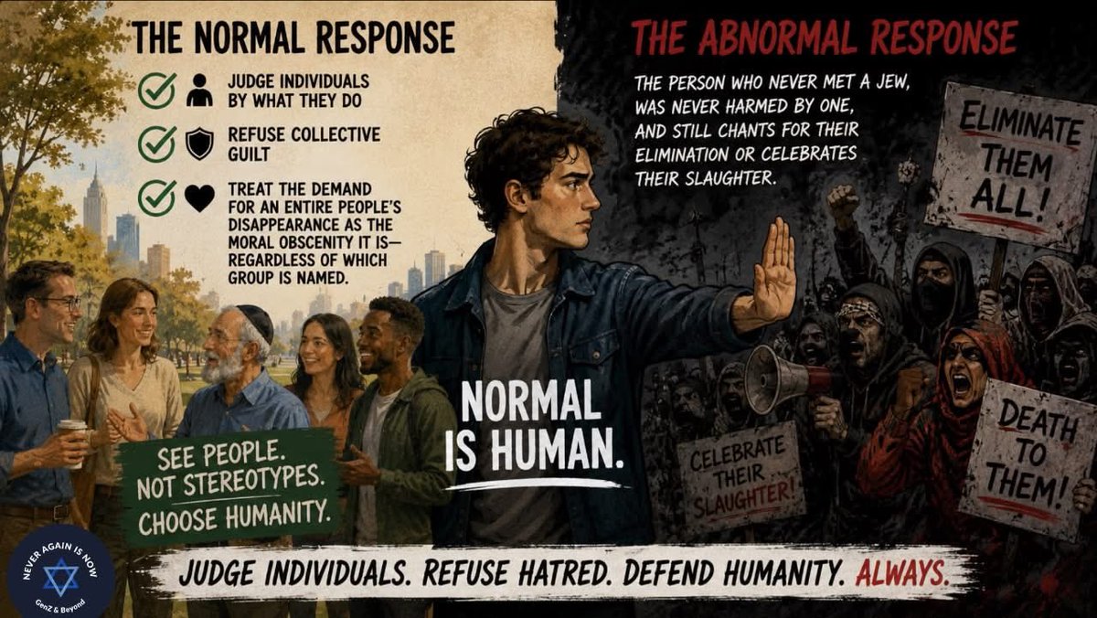 NAINGenZ_beyond's tweet photo. The abnormal one is the person who never met a Jew, was never harmed by one, and still chants for their elimination or celebrates their slaughter. https://t.co/AKcNLhCSmO
