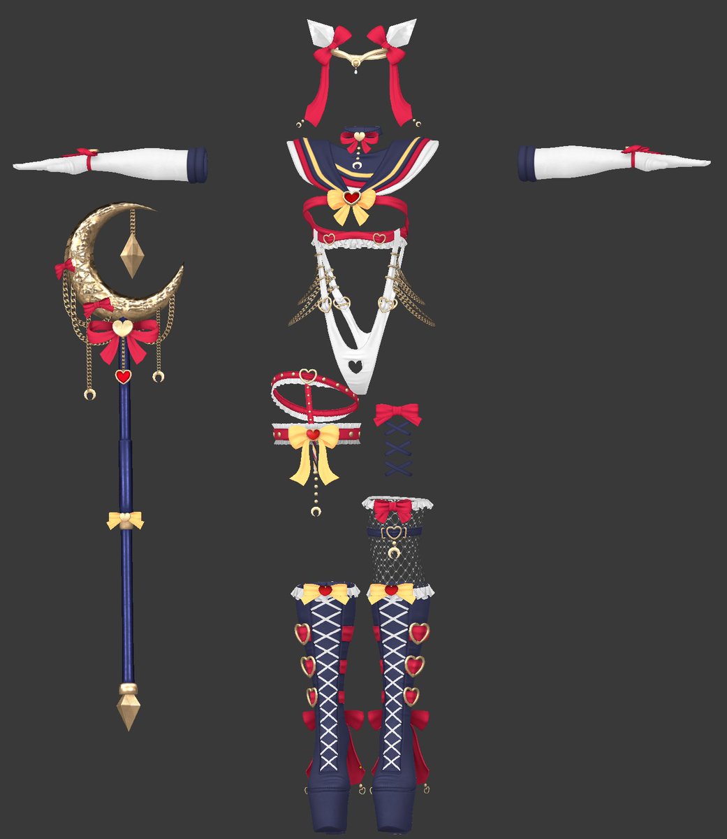 aikavrchat's tweet photo. Upcoming set! 🌙
Meshes by the lovely @Darcyfbx and textured by me! 

Obviously Sailor Moon inspired  and of course, we’ll be covering all the iconic Sailor Guardian colors! 🌙
In the name of the Moon… get ready! 🎀

#vrc #vrchat #sailormoon https://t.co/5OqmmU1cNL