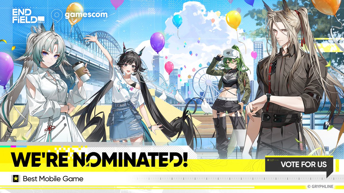 AKEndfield's tweet photo. We are thrilled to share that Arknights: Endfield has been nominated for Best Mobile Game at the gamescom award 2026! @gamescom

Thank you to everyone who has supported us along the way. If you've enjoyed your time on Talos-II, we'd be grateful for your vote!

📌 Vote for Arknights: Endfield starting August 26 at 9am (UTC+2) : https://t.co/K9CtWYkQkl

#EndfieldGC2026 #gamescom2026 #ArknightsEndfield #Endfield
