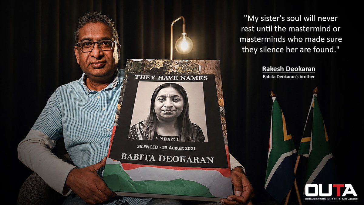 OUTASA's tweet photo. Babita Deokaran was a sister, daughter, mother and whistleblower who stood against corruption and paid the ultimate price.

 Her brother Rakesh shares her story. 
They have names. They deserve justice. #TheyHaveNames

📷 Watch Rakesh’s story: https://t.co/ZnCmBYMSLi https://t.co/5qqEthzy8Q