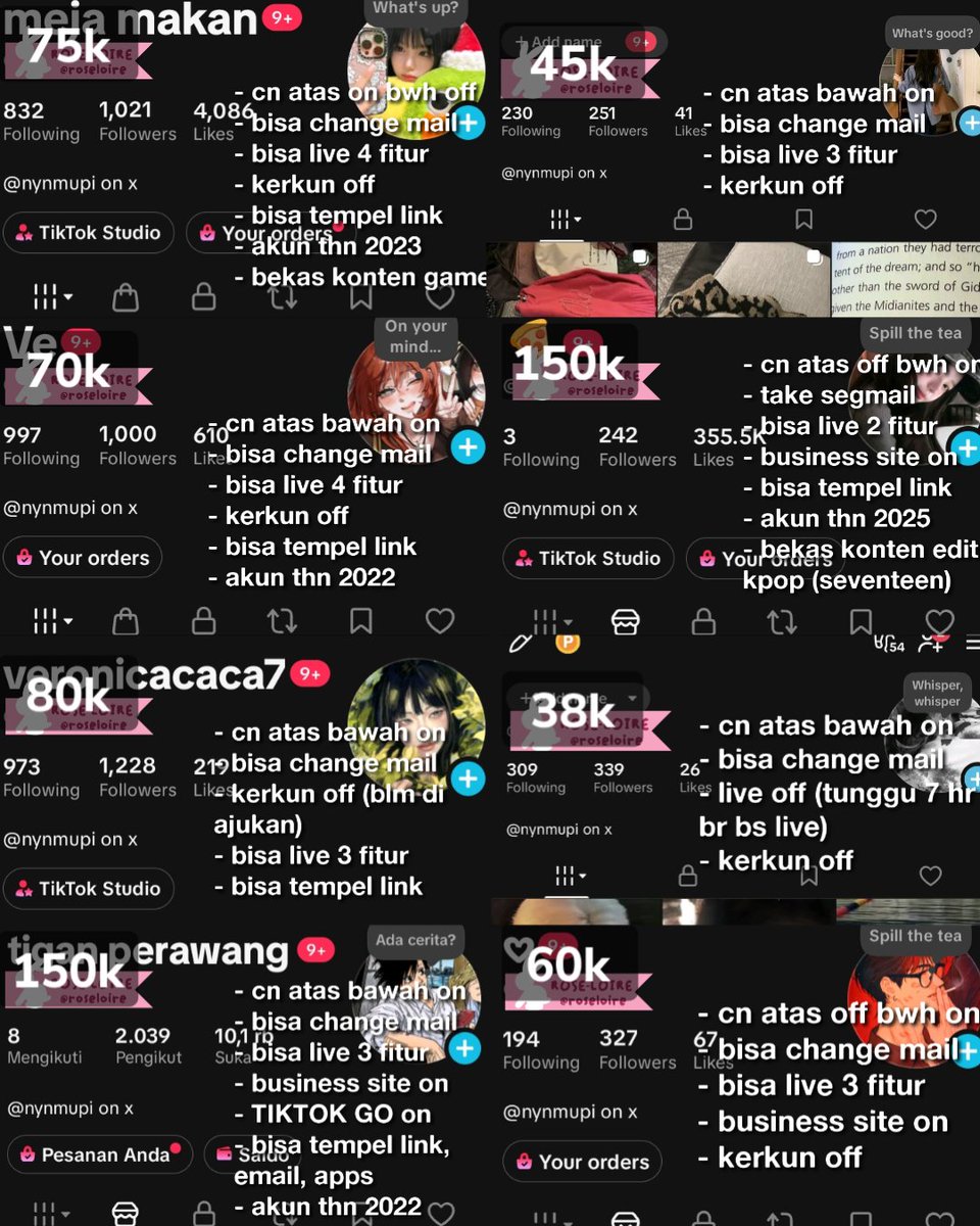 bellovemoon's tweet photo. Wts akun tiktok bisa live game and tiktok go on #zonauang detail on pict https://t.co/TtNQYBCdrv