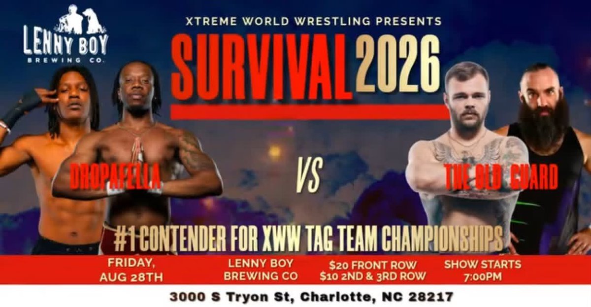 XwwOfficial's tweet photo. A #1 Contenders Match for the #XWW #TagTeam Championship pits #Dropafella team of @mauricemosspro &amp; @TheSaintJulious against #TheOldGuard consisting of @JamesJohnsonPro &amp; #MasonMyles live at #Survival2026 August 28th, 2026 https://t.co/gtsDFzC2mB