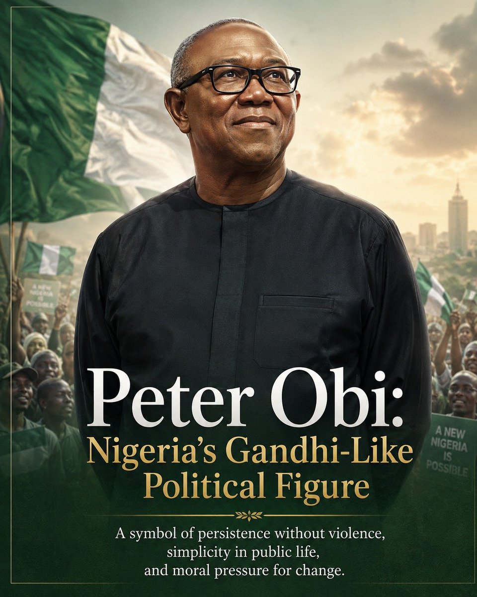 OselokaHObaze's tweet photo. “Peter Obi is increasingly becoming Nigeria’s Gandhi-like political figure—not because the two men share identical histories, but because Obi has come to represent persistence without violence, simplicity in public life, moral pressure on the political establishment, and the belief that ordinary citizens can challenge an entrenched system without destroying the country in the process.”
Ogwo