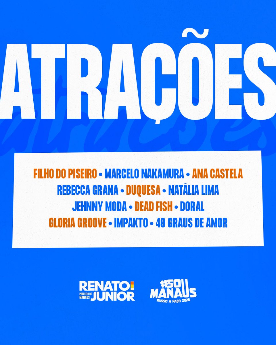 renatojunioram's tweet photo. SAIU! Vem conferir as atrações do #SouManaus2026 https://t.co/grf8iDMsjn